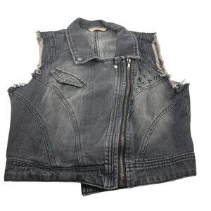 Highway Jeans Womens Sz Med Vest Black Denim Sleeveless Studded Crosses Preowned